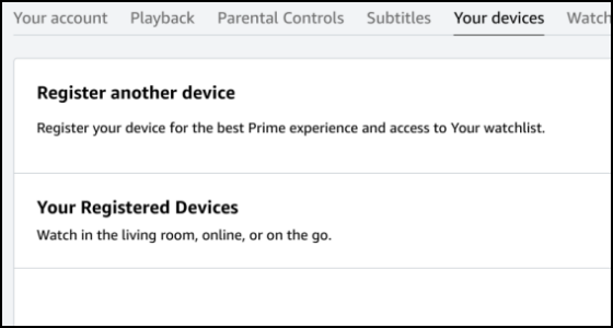 Amazon Prime Video Registered Devices