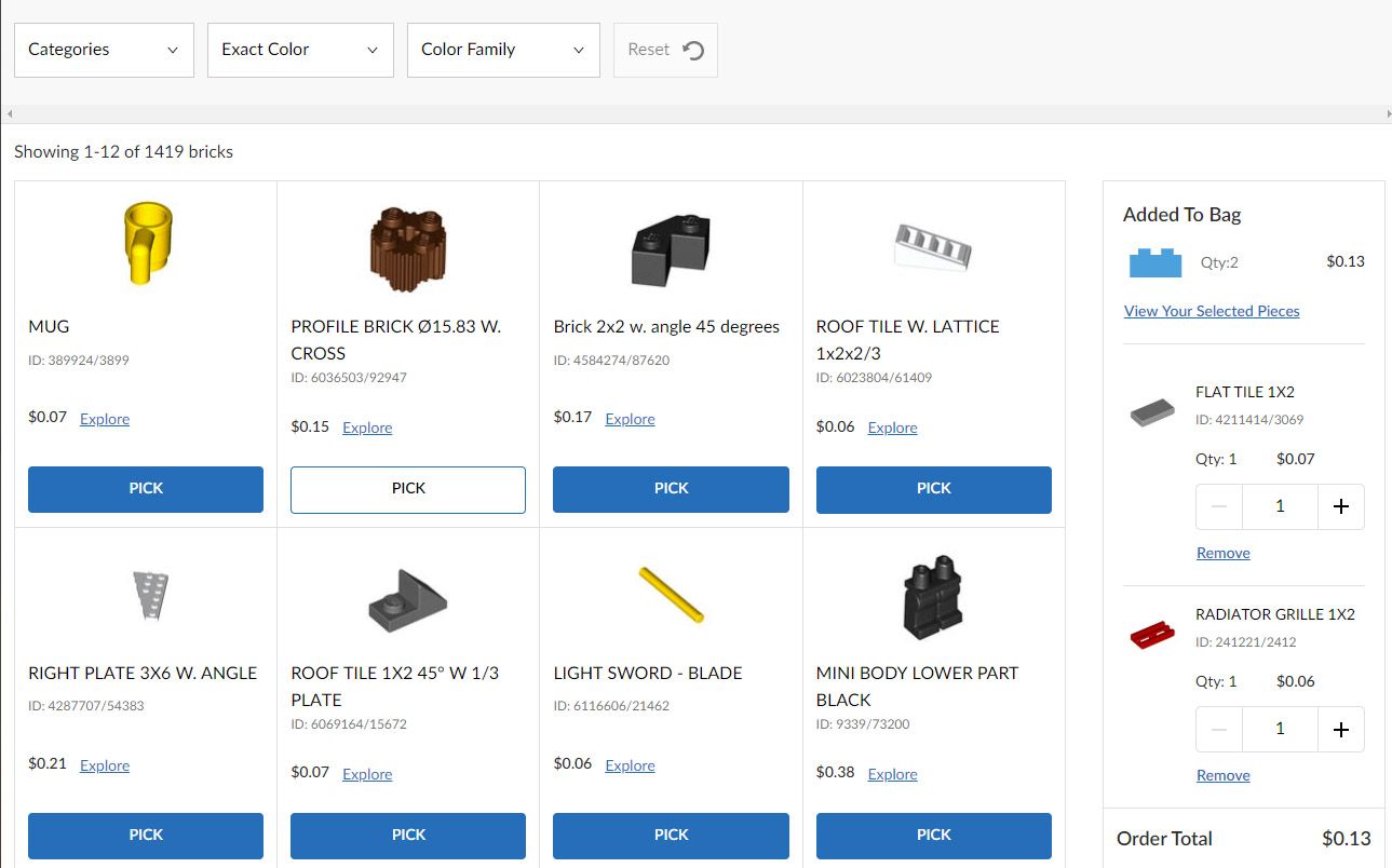 LEGO Pick A Brick system