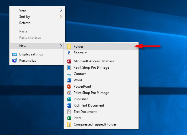 Create a new folder on the desktop in Windows 10