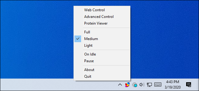 Controlling the Folding@home software from the Windows notification area