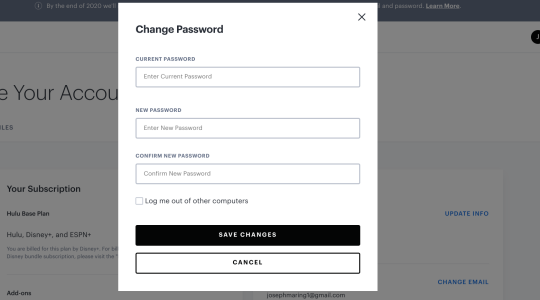 Hulu Change Password