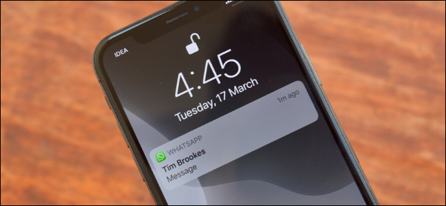 iPhone showing WhatsApp notification with preview hidden