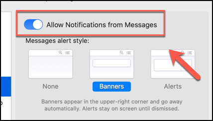 Click the &quot;Allow Notifications From Messages&quot; slider to disable all notifications from the Messages app on macOS