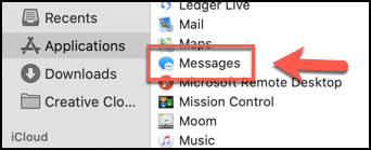 Launch the Messages app from the Applications Folder in Finder
