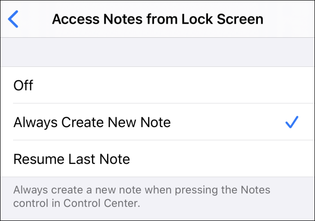 Access Notes From Lock Screen settings in iOS