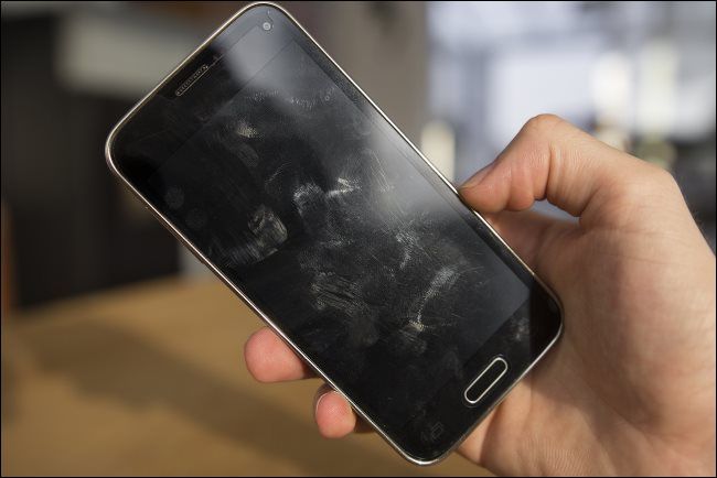 Smartphone screen with oily fingerprints