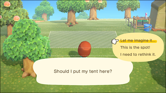 Placing a tent in Animal Crossing: New Horizons