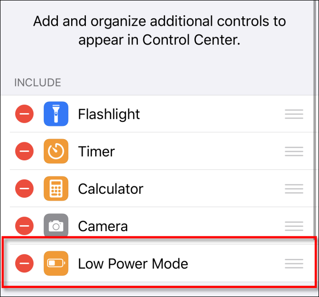 Remove Low Power Mode from Control Center iOS