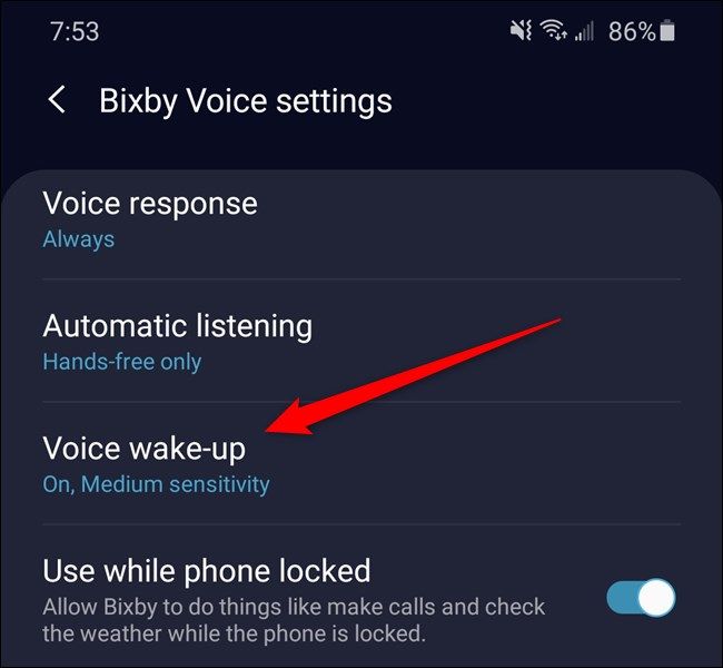 Samsung Galaxy S20 Select "Voice Wake-Up"