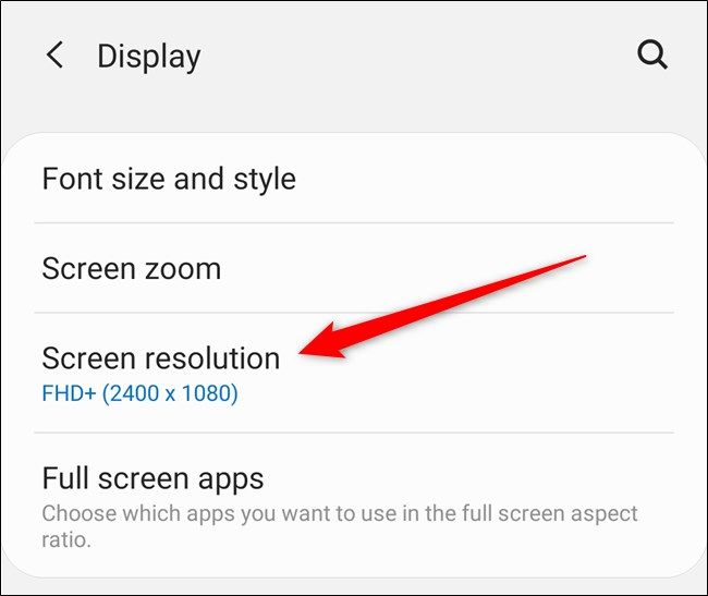 Samsung Galaxy S20 Tap the "Screen Resolution" Button