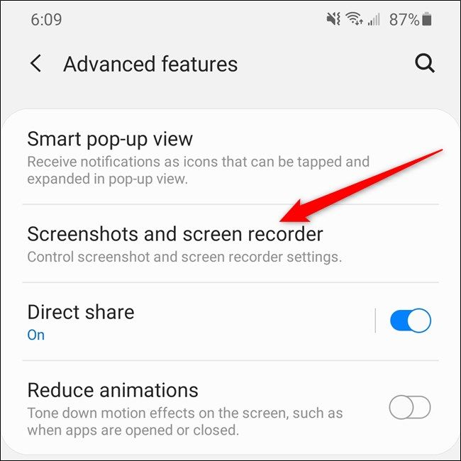 Samsung Galaxy S20 Tap the "Screenshots And Screen Recorder" Item.