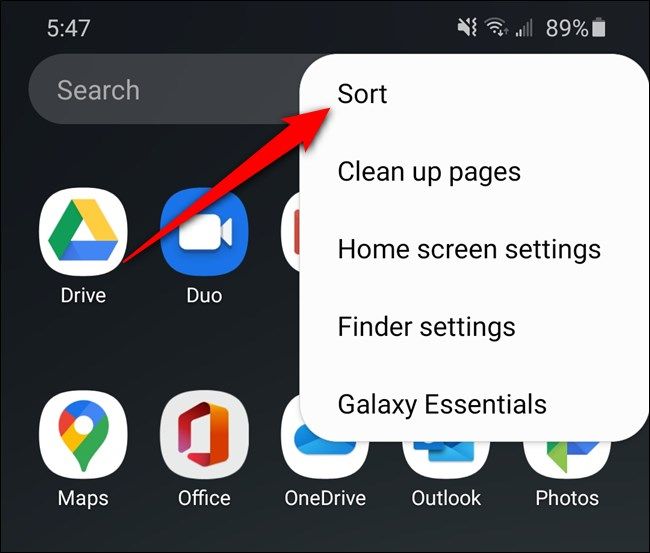 Samsung Galaxy S20 Tap the "Sort" Button
