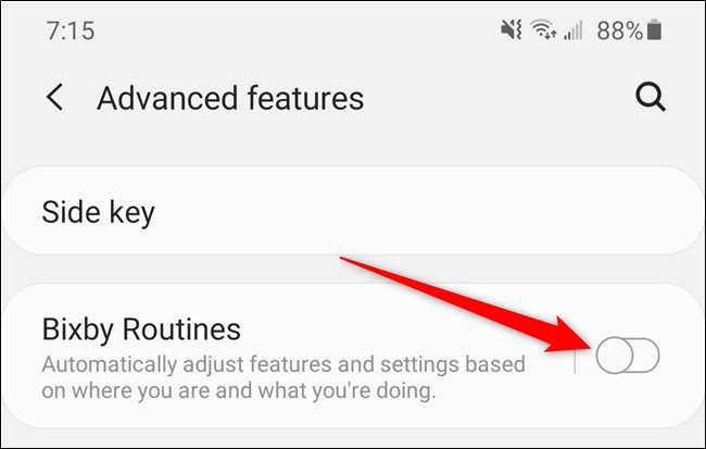 Samsung Galaxy S20 Toggle Off Bixby Routines