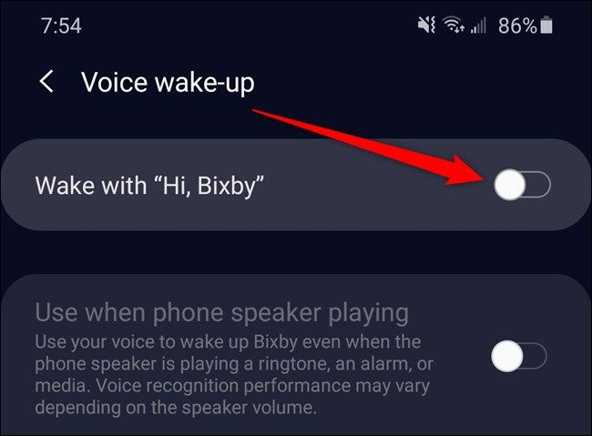 Samsung Galaxy S20 Toggle Off "Wake With 'Hi, Bixby;"