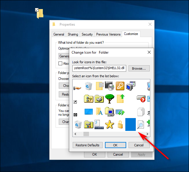 Select Invisible Icon in Windows 10