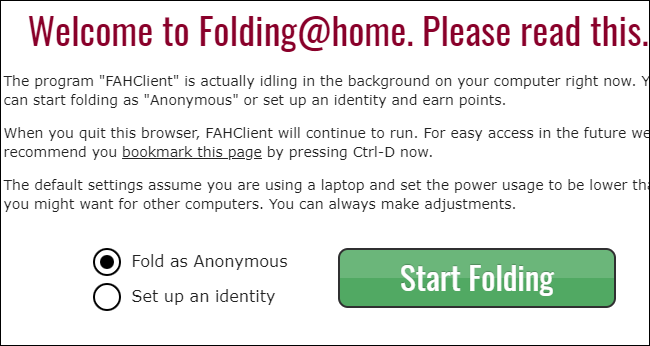 Choice of anonymous or identity in Folding@home