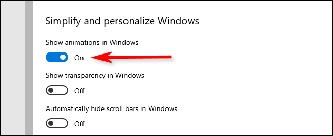 Turn off Animations Switch in Windows 10
