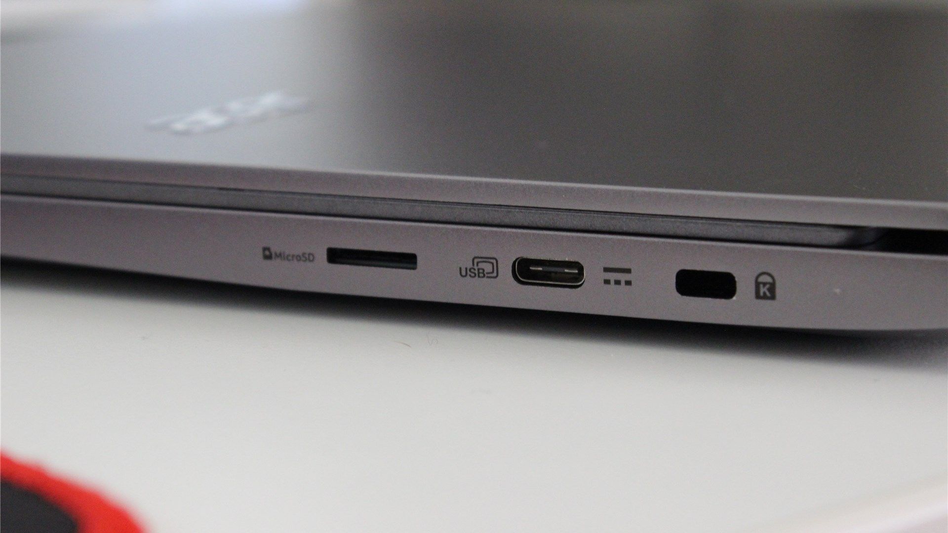 The microSD slot, USB-C port, and Kingston lock