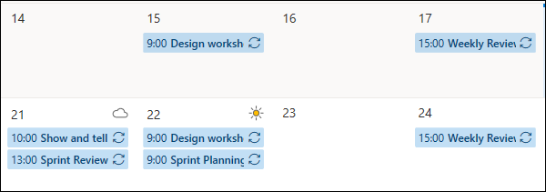 Calendar appointments in the default blue color.