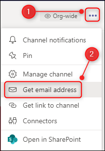 The channel options with &quot;Get email address&quot; highlighted.
