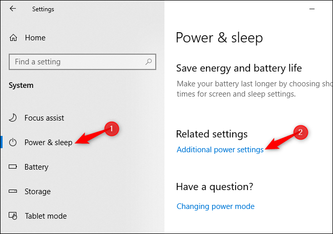 Opening additional power settings from Windows 10's Settings app