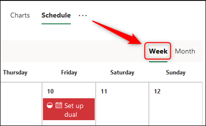 The &quot;Week&quot; option in theSchedule view.