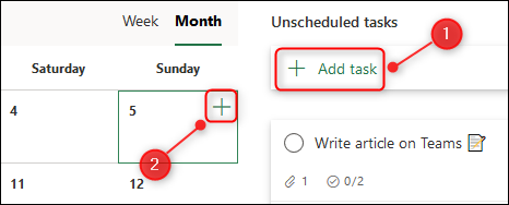 The options to create a new task in the Schedule view.