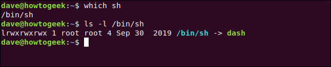 which sh in a terminal window