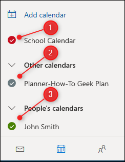 Different calendars displayed in the sidebar.