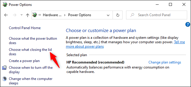 Launching the &quot;Choose what closing the lid does&quot; settings from Power Options
