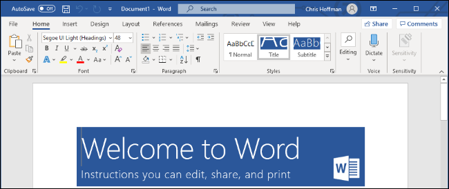 Microsoft Word on Windows 10