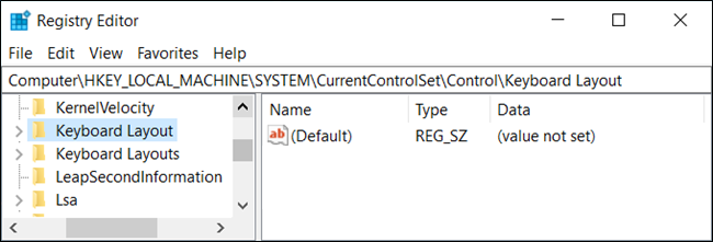The &quot;Keyboard Layout&quot; option in &quot;Registry Editor.&quot;