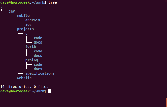 tree command in a terminal window