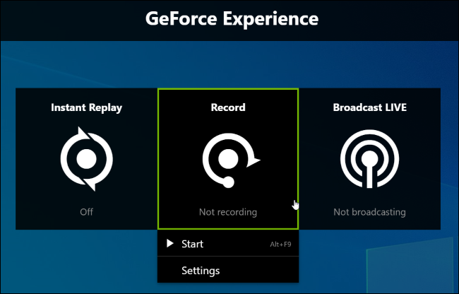 Turning on gameplay recording in NVIDIA Share