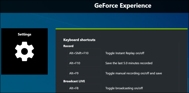 Changing keyboard shortcuts in GeForce Experience