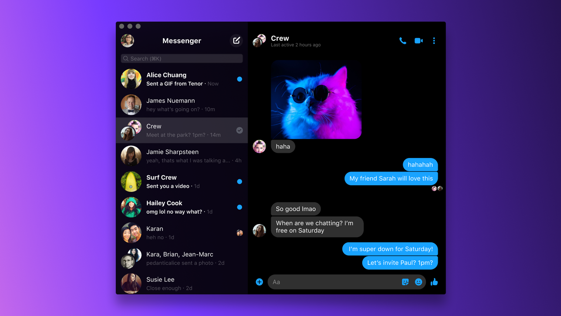 A screenshot of Facebook Messenger's desktop app.