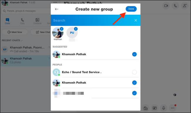 Add contacts to new group chat
