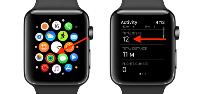 Apple Watch showing step count in Activity app