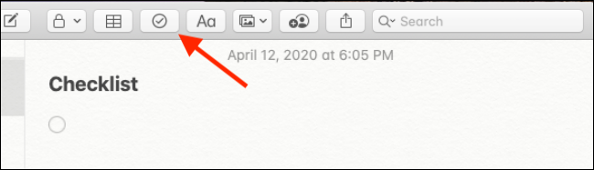 Checklist option for Notes app for Mac