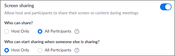 Enable or disable screen sharing