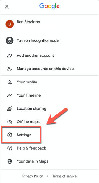 Tap Settings in the Google Maps menu