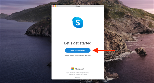 Get started screen for Skype