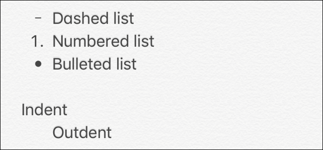 Lists in Notes app