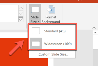 Selecting a slide size in PowerPoint