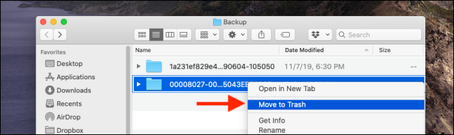Right click on backup folder and select Move to Trash