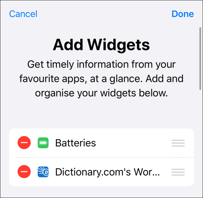 See enabled widgets