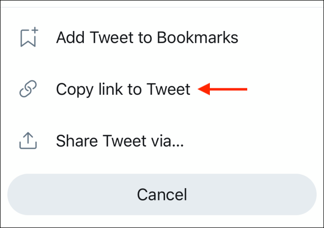 Select Copy Link to Tweet option in Twitter sharing menu