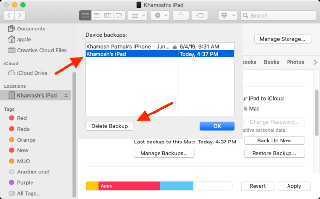 Select the backup from Finder and select Delete Backup