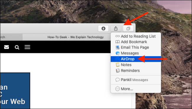 Tap on Share menu and select AirDrop on Mac