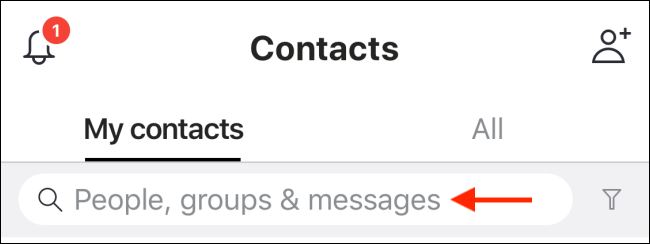 Tap on search box in Contacts